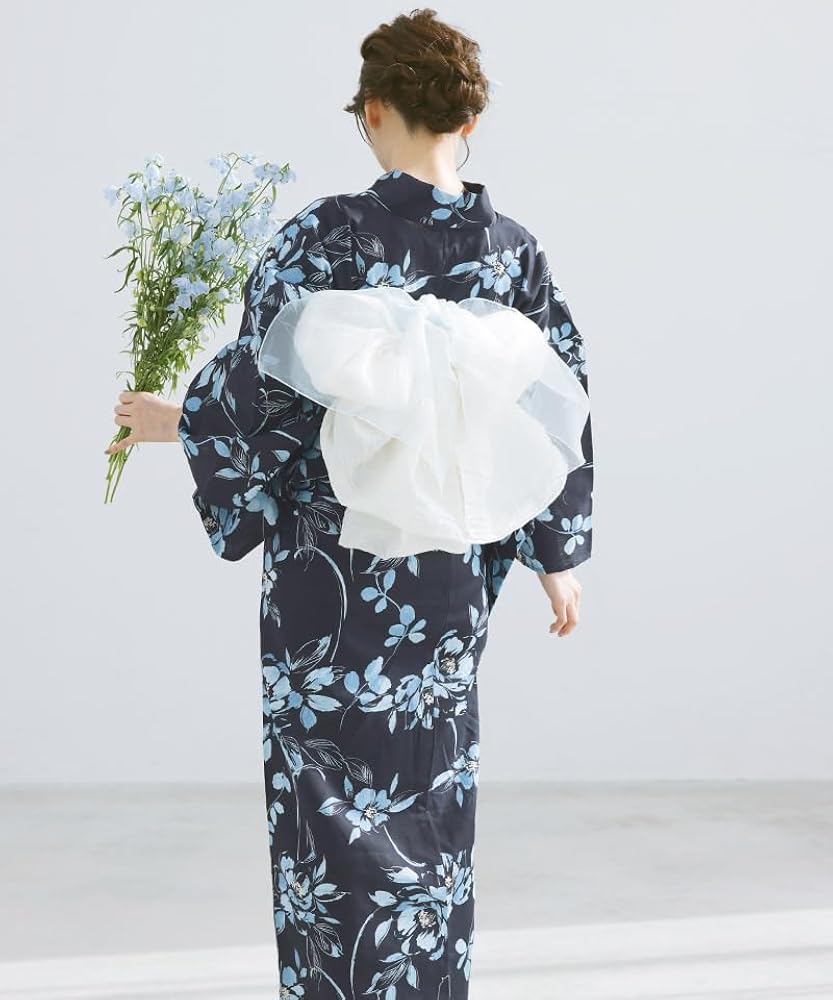 浴衣 dita 紺 水彩の Dita凪の藤ながれ紺系 浴衣・ dita 浴衣 ネイビー