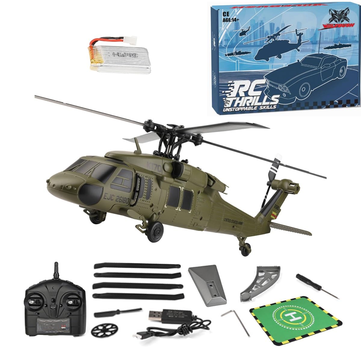 Amazon.com: KAROYD RC Helicopter Model, Wltoys K170 BK Hawk UH-60L