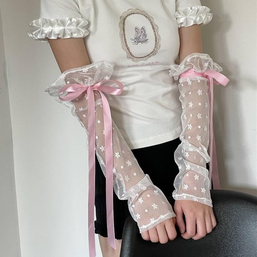 Amazon.co.jp: アームカバー 手袋 レース フリル リボン ピンク 小花