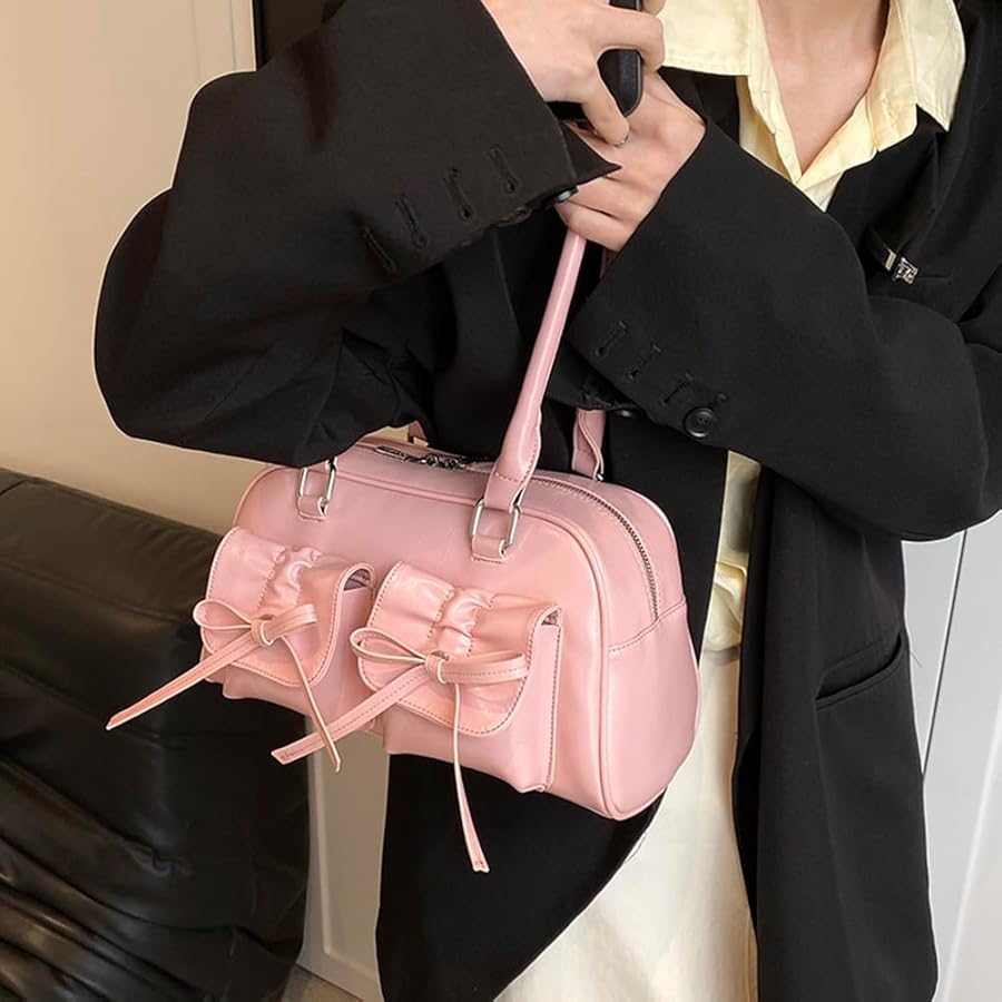 GETERUUV Cute Bow Purse for Women Y2k Red Shoulder Bag Pu Leather