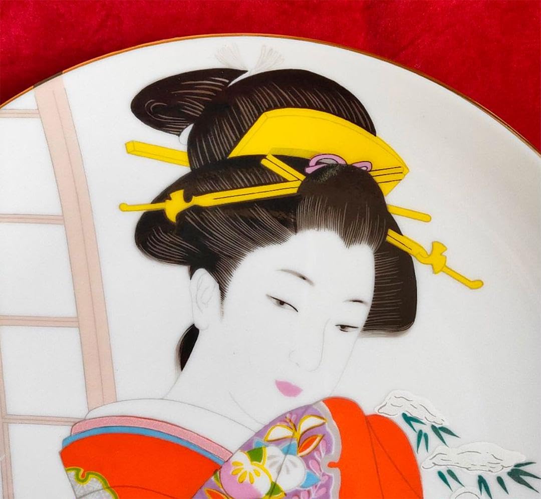 Amazon.co.jp: 美人画 絵皿 飾り皿 陶器皿 飾り物 錦絵 浮世絵 着物