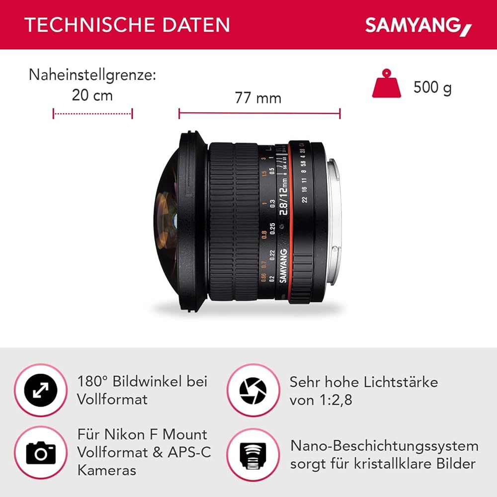 Amazon | SAMYANG 単焦点魚眼レンズ 12mm F2.8 フィッシュアイ ニコンF