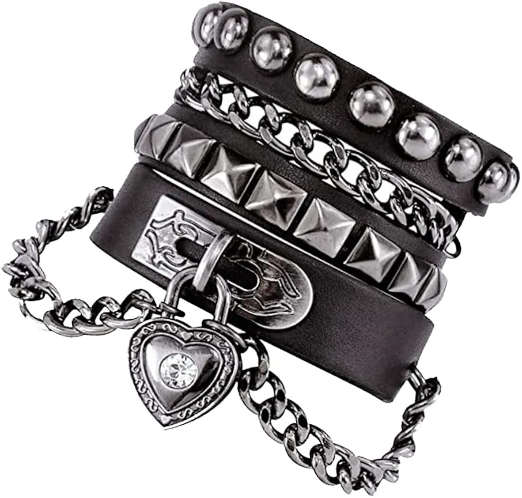 Amazon.com: NIGHTCRUZ Punk Leather Chain Bracelet, Goth Leather