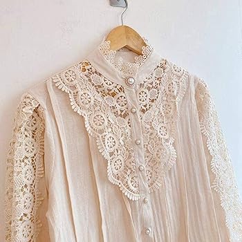 Womens Vintage Lace Patchwork Victorian Renaissance Button Down