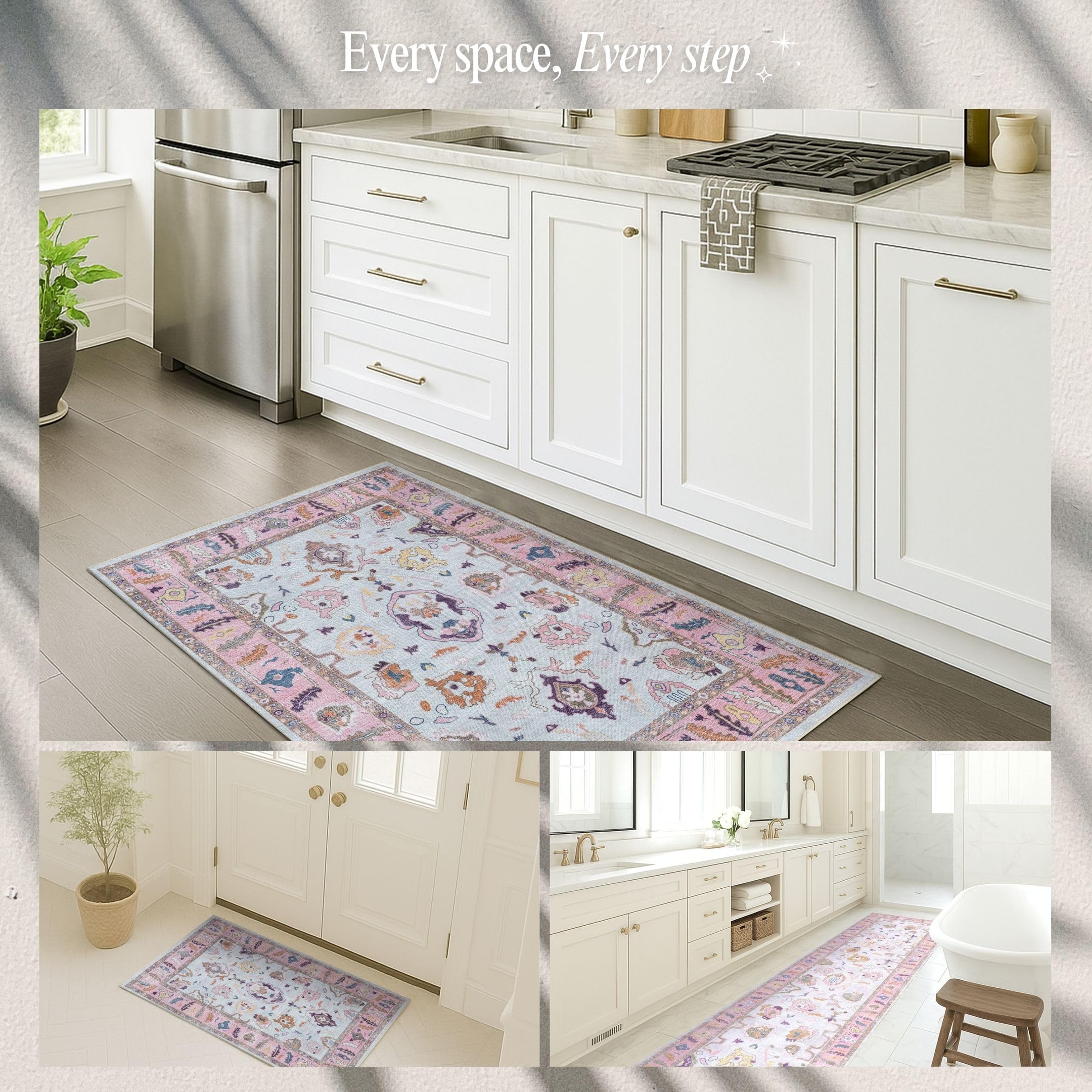 Amazon | Fame Rugs ピンク ベージュ モダン ウシャク ラグ 9x12