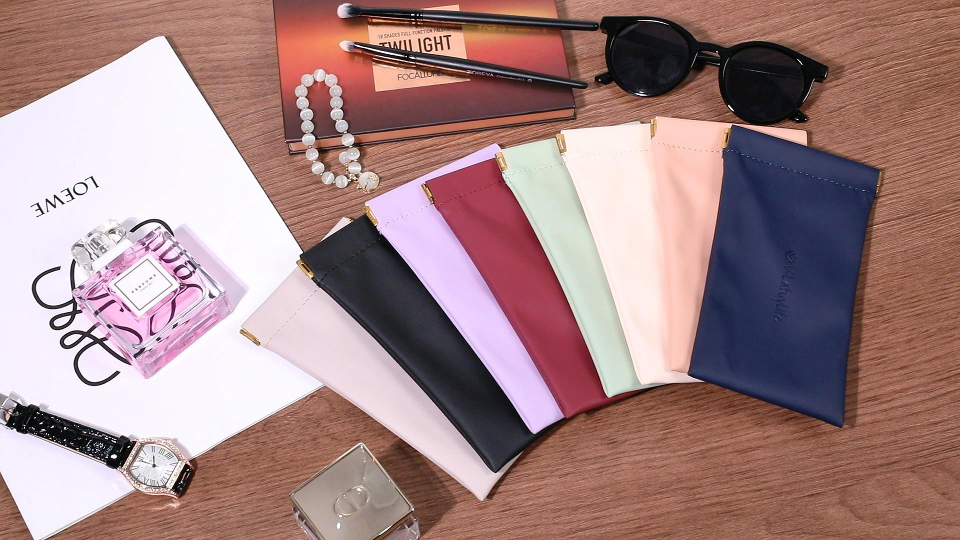 V-LAFUYLIFE Glasses Case Soft 2 Pack - Portable Leather Squeeze