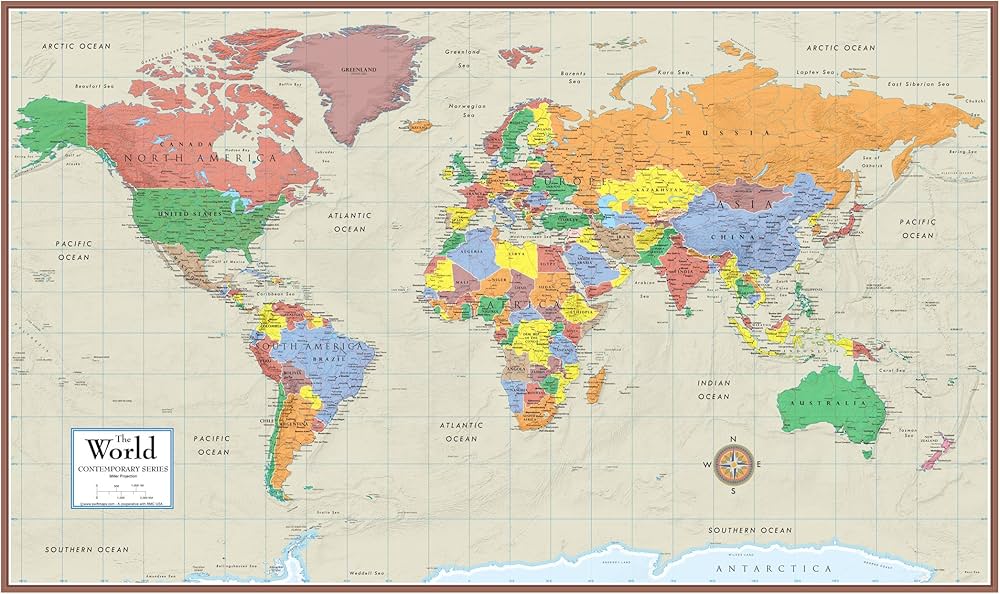 Amazon | 48×78 大型 現代世界地図 Elite 掛地図 ラミネート済み
