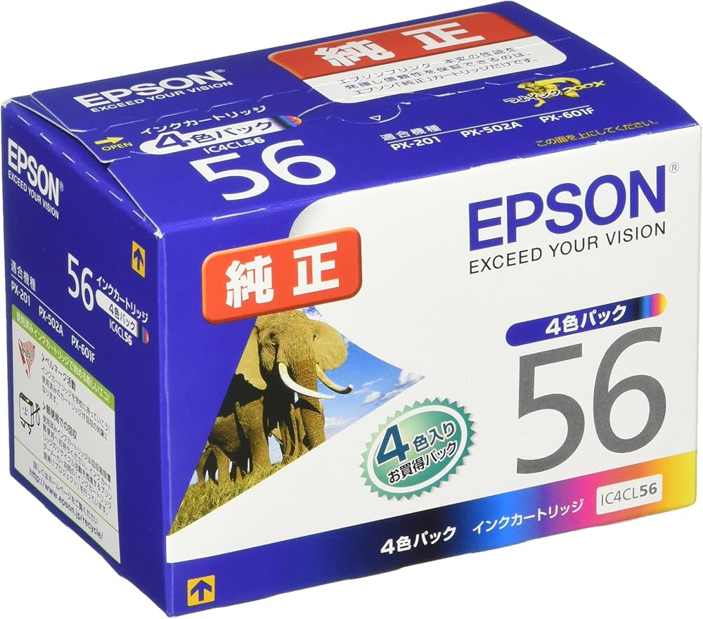 Amazon.co.jp: エプソン 純正 インクカートリッジ ゾウ IC4CL56 4色