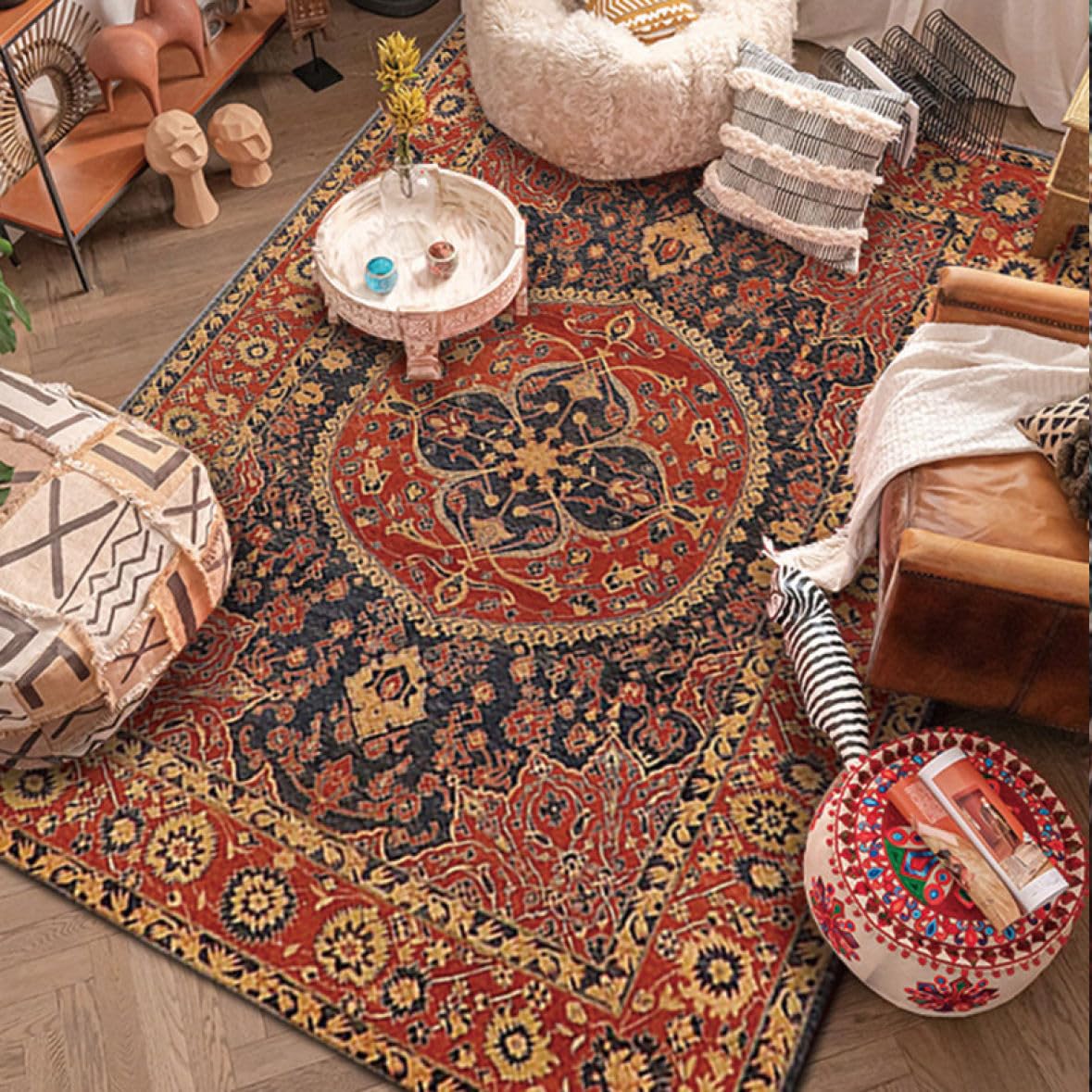 Amazon｜ペルシャ絨毯風 ラグ ダイニングラグ ダイニング ラグマット