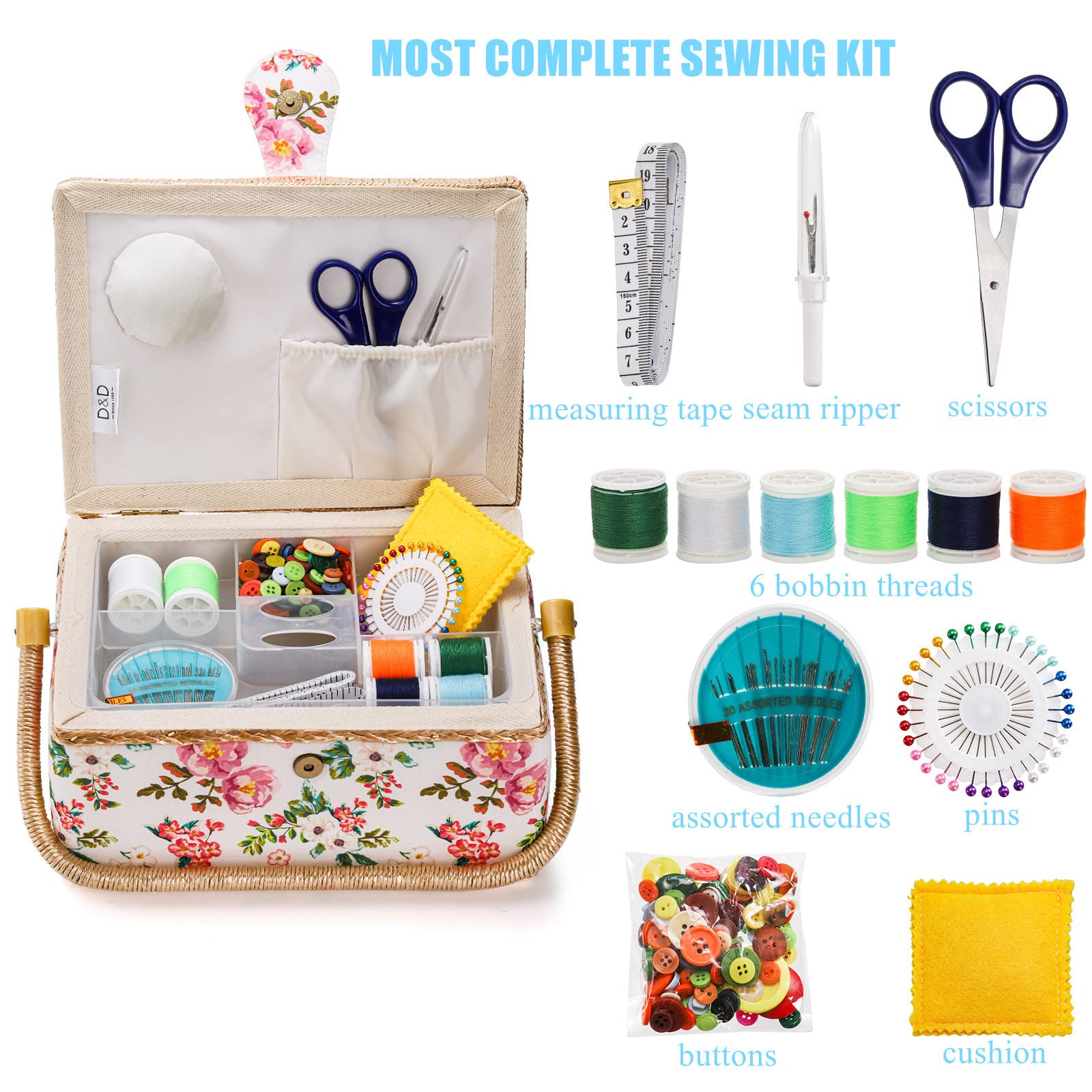 Amazon.com: ZOOFOX Sewing Basket with Accessories, Wooden Sewing