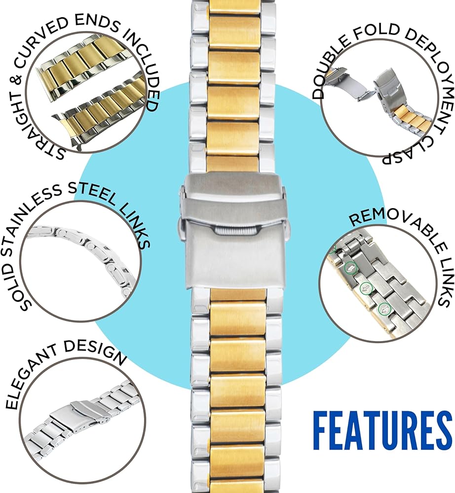 Bandini 18mm Stainless Steel Fitted Curved End Metal Watch Band