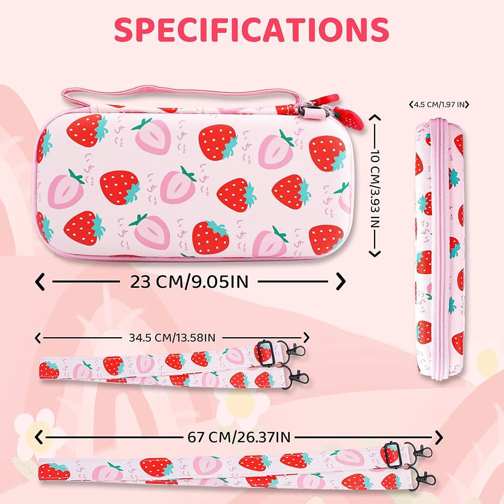 FANPL Case for Nintendo Switch Lite, Cute Pink Strawberry Carrying