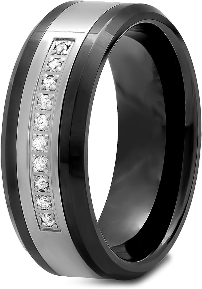 STEEL NATION JEWELRY Men's Stainless Steel 8mm White Diamond
