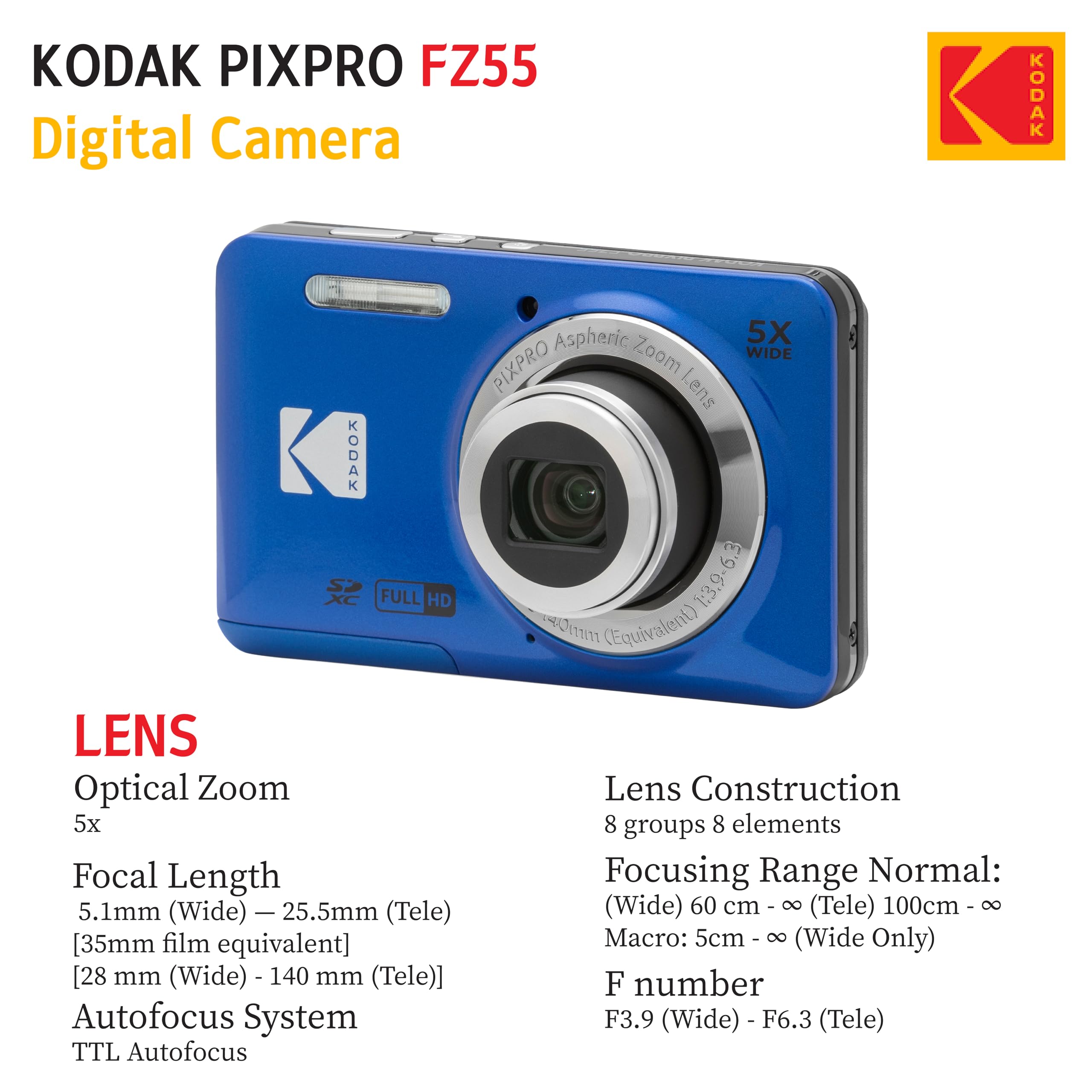 Amazon.com : KODAK PIXPRO FZ55 16MP Digital Point & Shoot Camera
