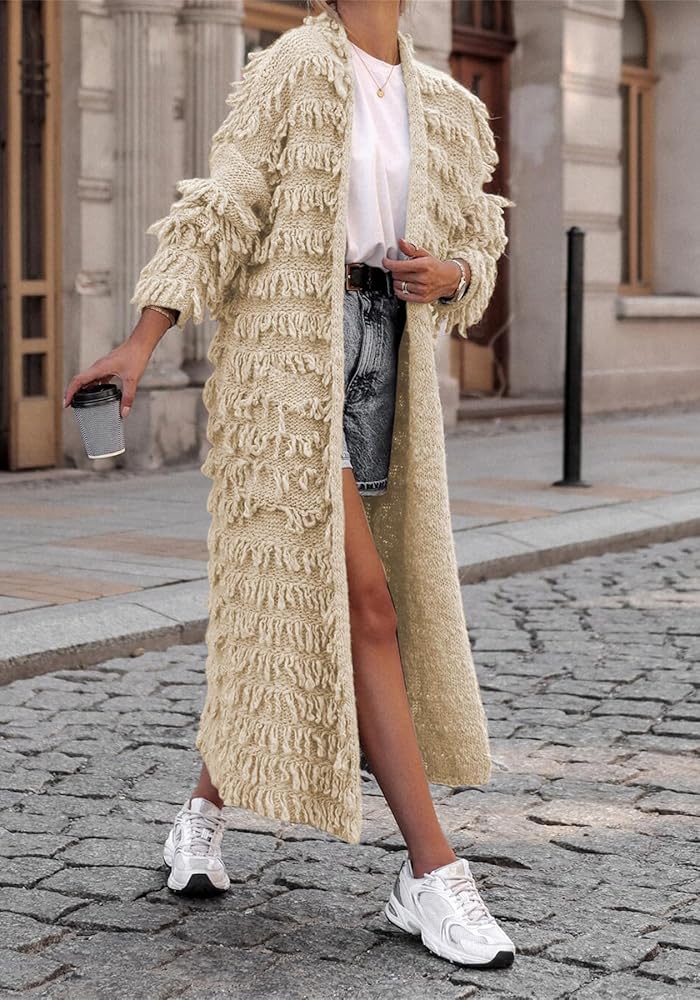 SHINFY Women's Open Front Cardigan Sweaters 2023 Fall Tassel