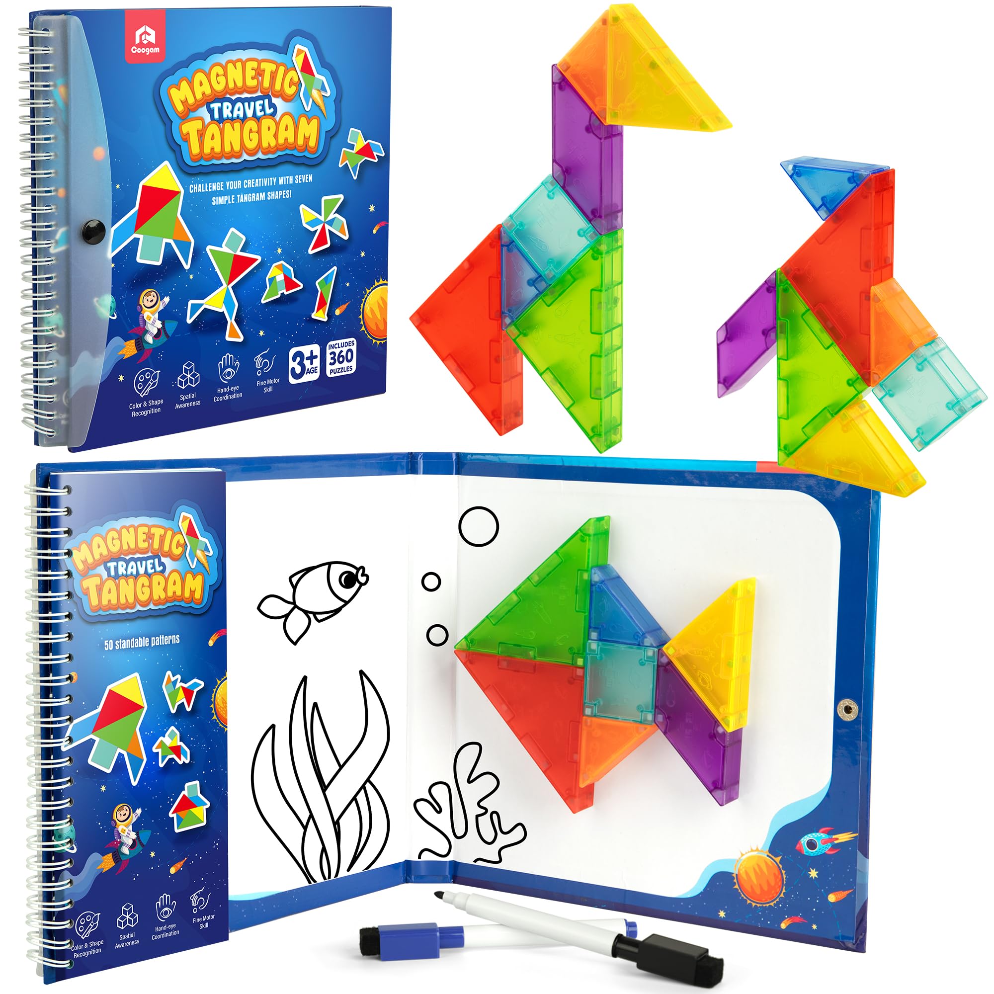 Amazon.com: Coogam Magnetic Travel Tangram Puzzle with 3D Building