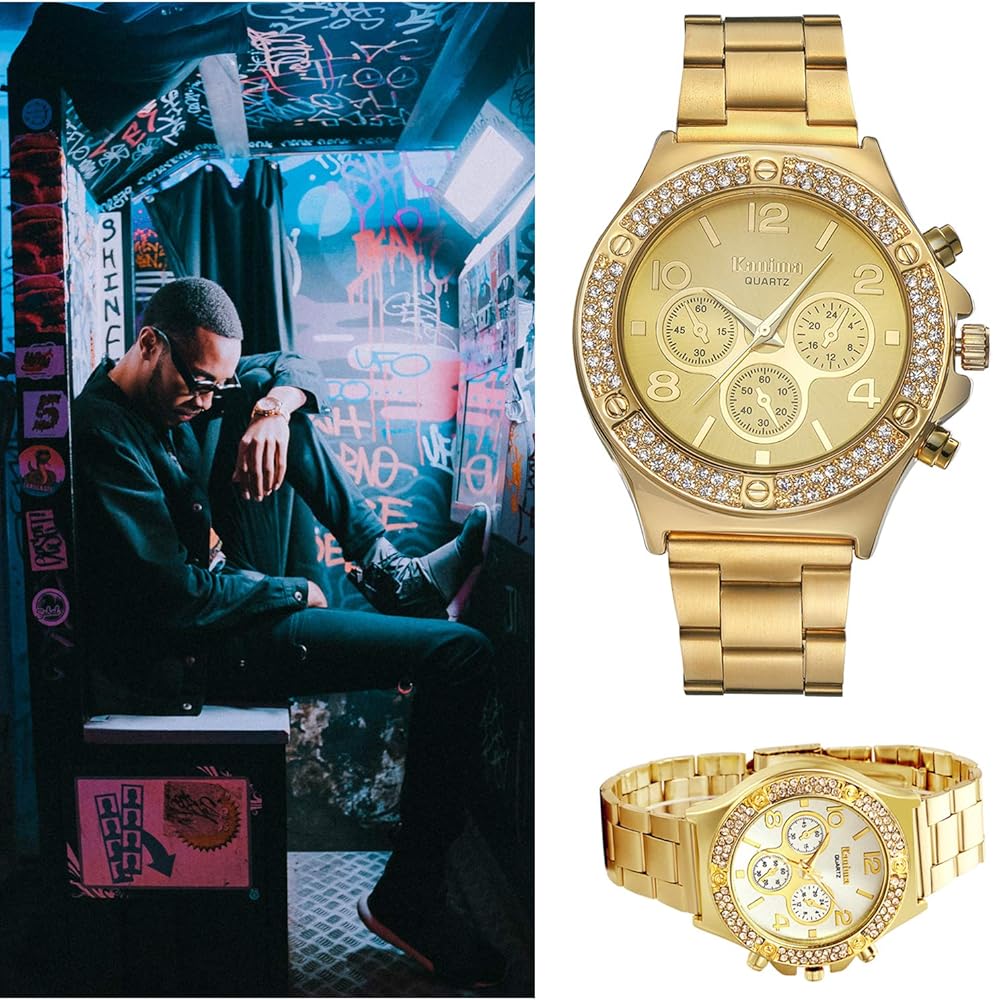 Amazon.com: Lancardo Gold Hip-Hop Watch for Men [Upgraded] Japan