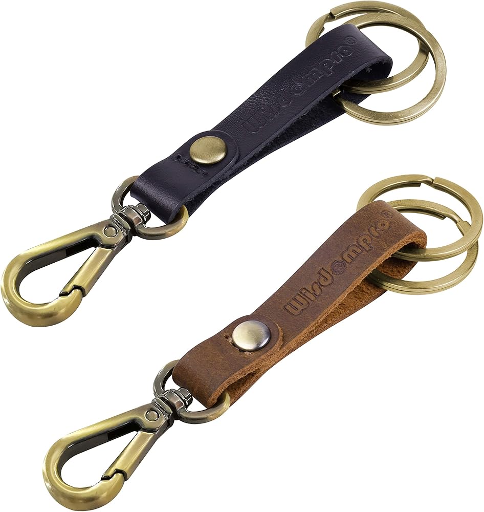 Wisdompro 2 Pcs Genuine Leather Keychain, Heavy Duty Key Chain