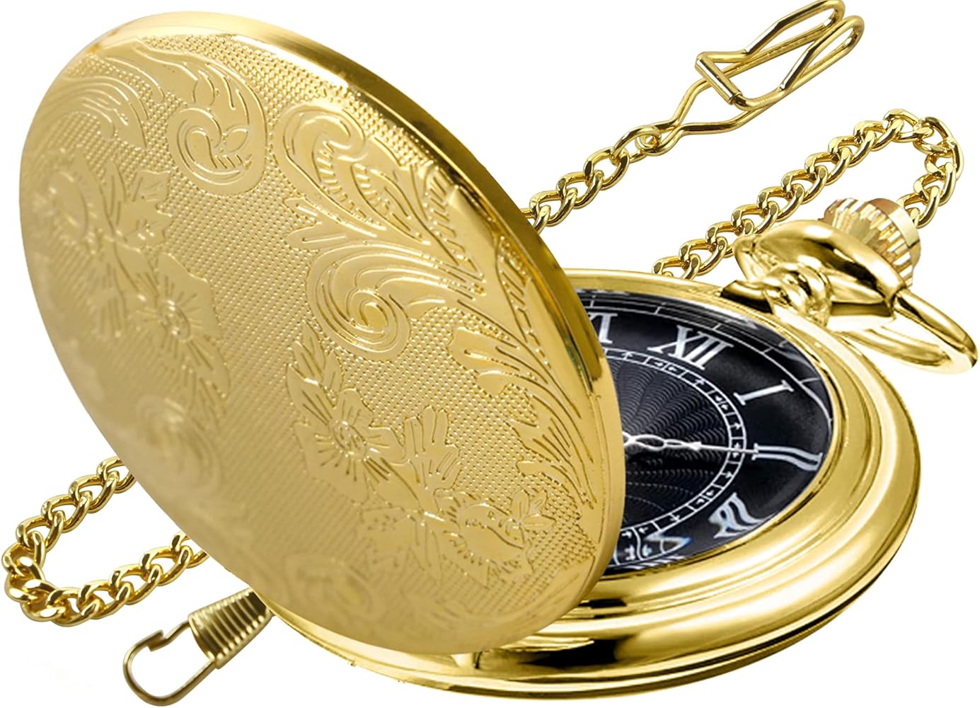 Amazon.com: Realpoo Gold Carved Flower Quartz Pocket Watch with