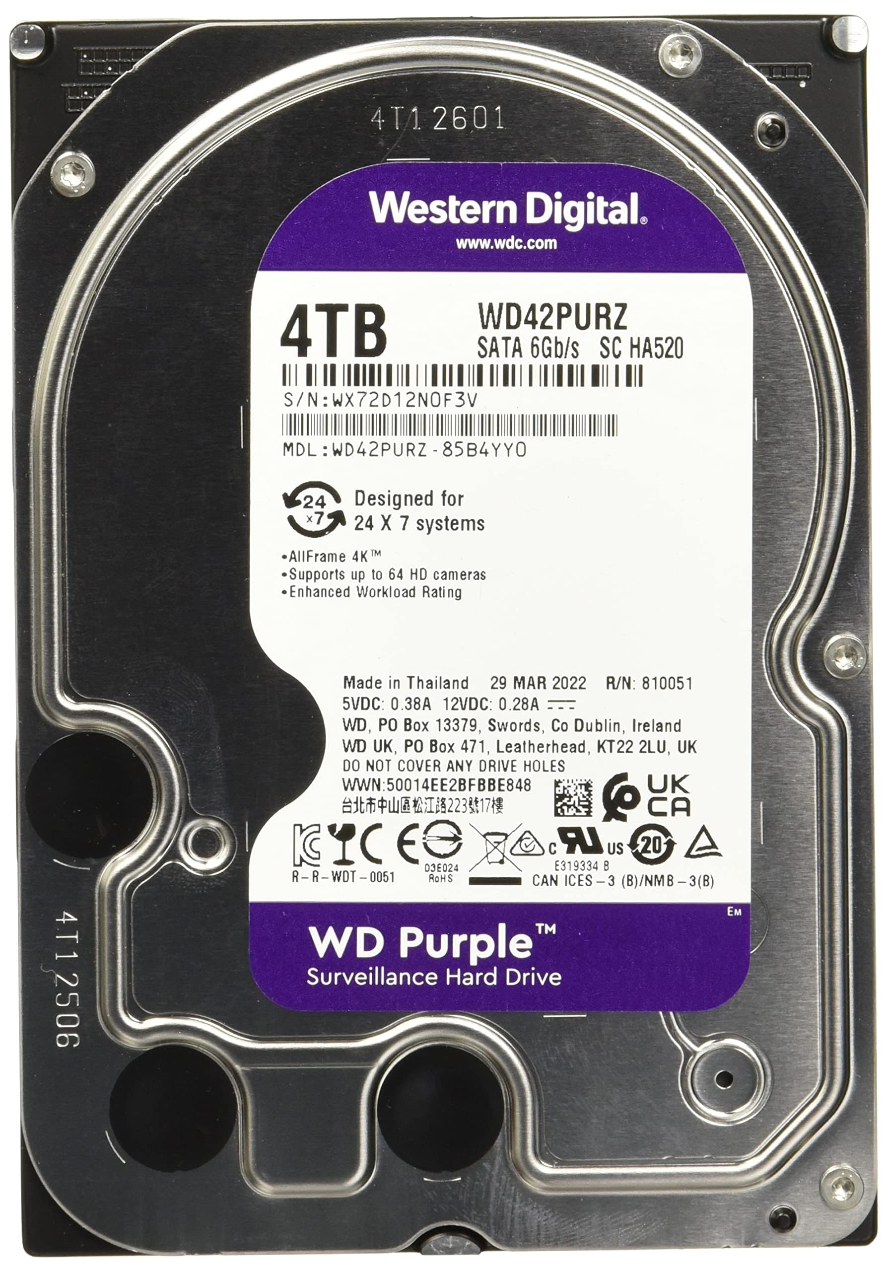 Western Digital 4TB WD Purple Surveillance Internal Hard Drive HDD