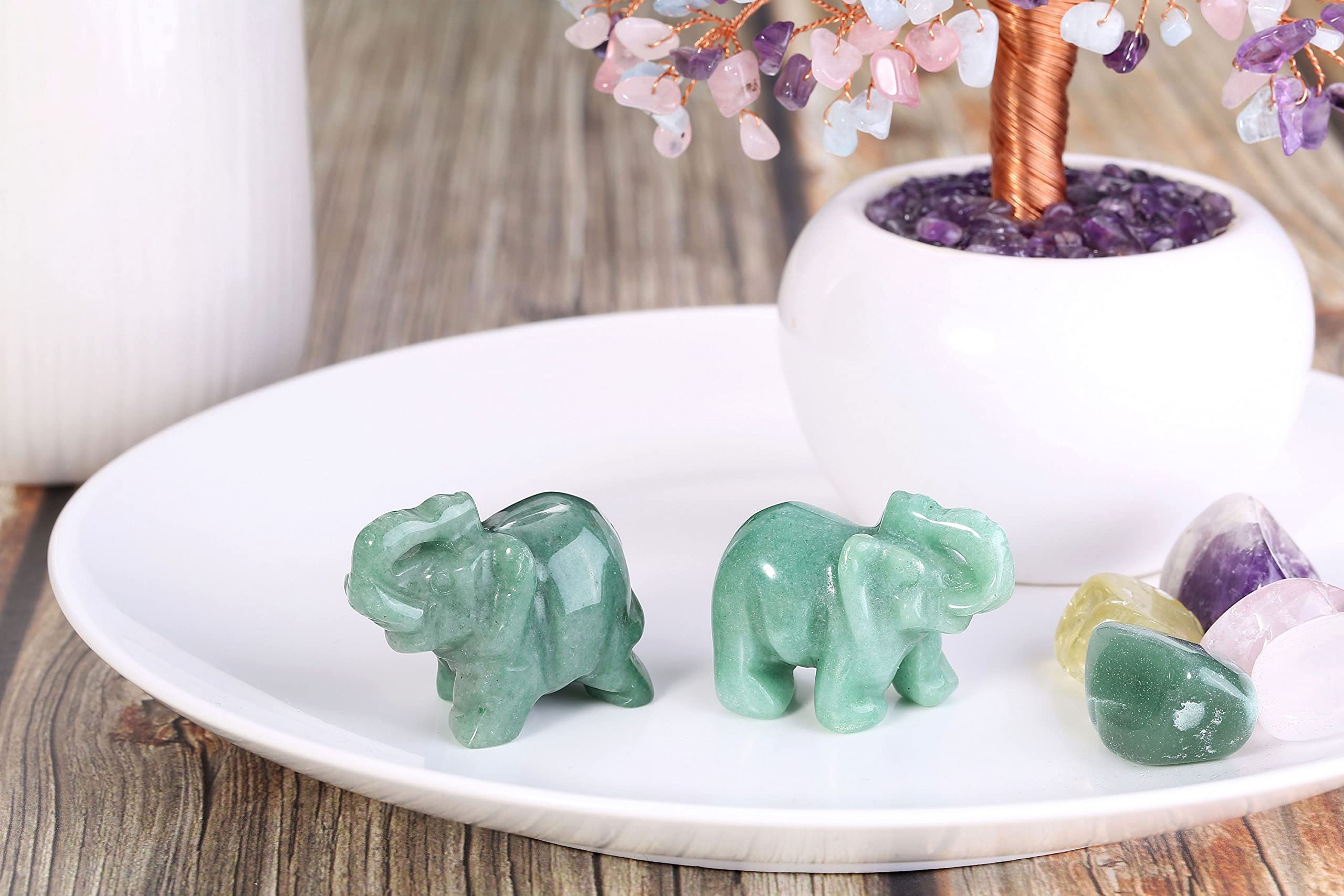 Amazon.co.jp: JOVIVI 2個 天然彫刻 宝石 象の置物 1.5インチ ルーム