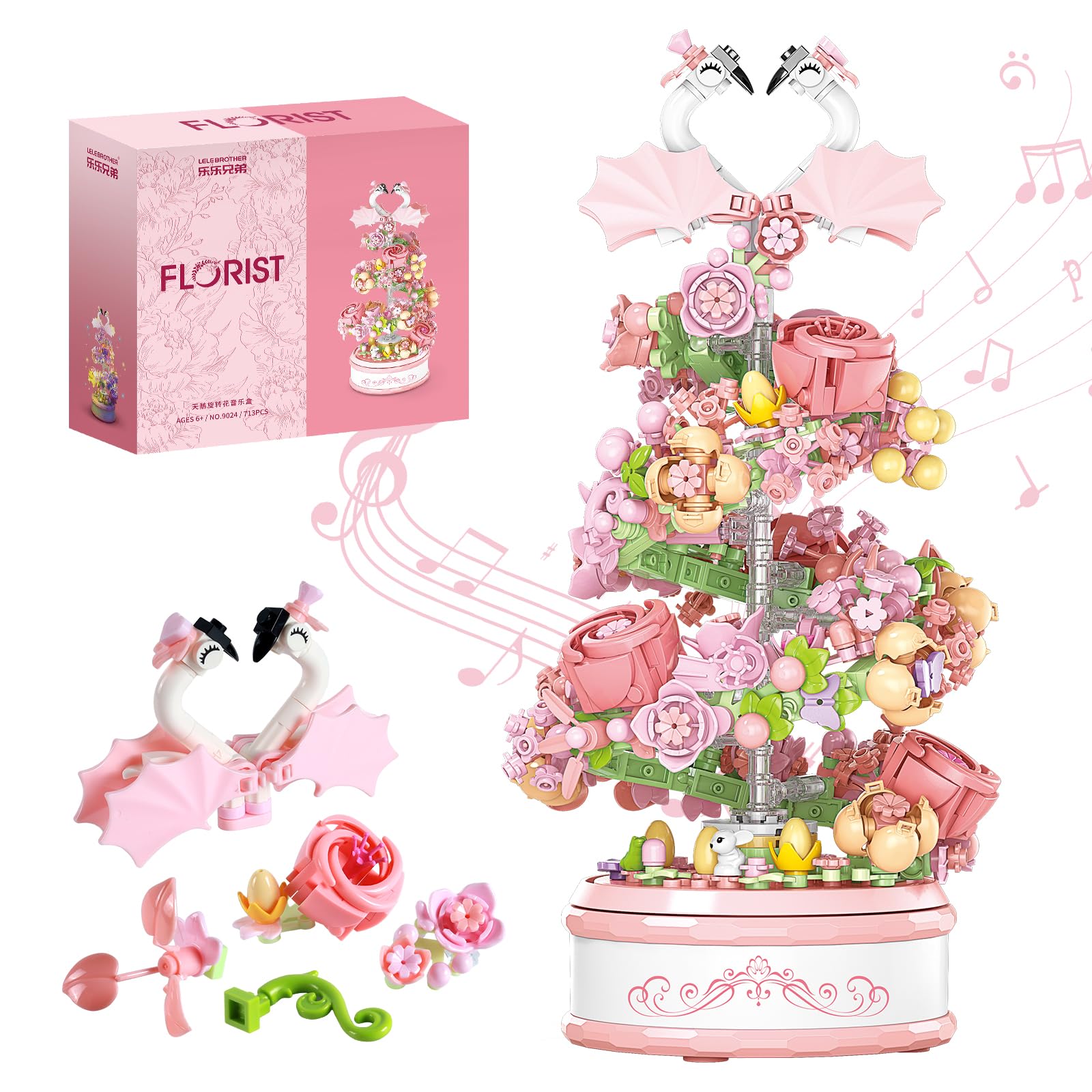 Amazon.com: Flowers Music Box Building Block Kit with Light-713PCS