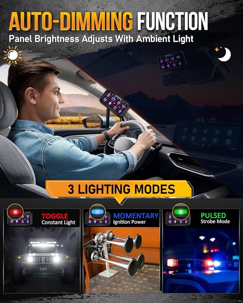 Amazon.co.jp: Auxbeam RGB 8ギャングスイッチパネル 5.3インチ RB80