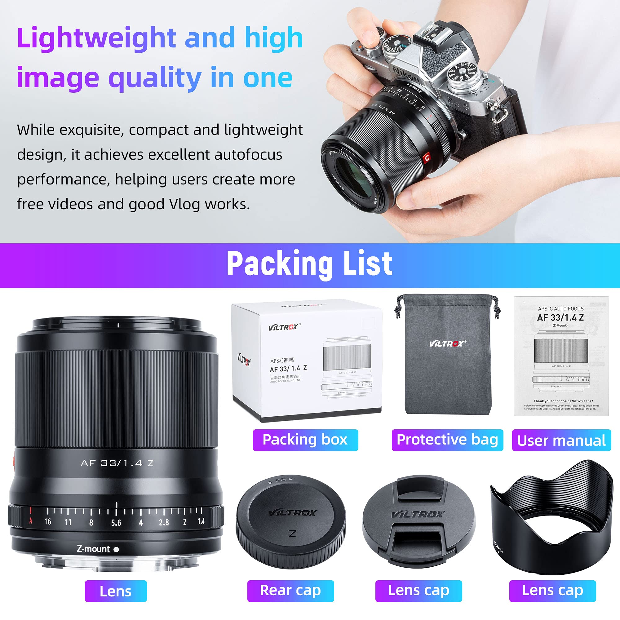 Amazon.com : VILTROX AF 33mm f/1.4 F1.4 Z Lens for Nikon Z Mount