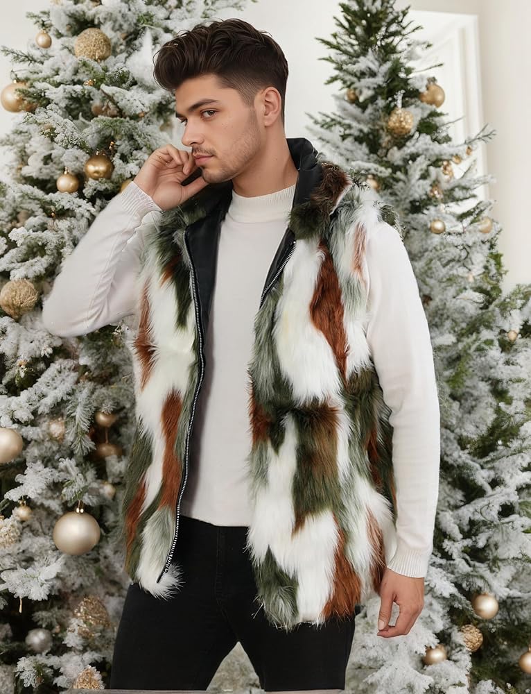 Idopy Winter Men`s Faux Fur Coat Vest Gilet Sleeveless Jacket