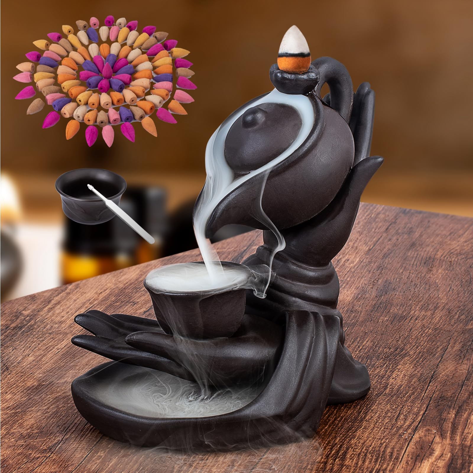 Amazon.com: WONXISYO Waterfall Incense Burner Buddha Hand Backflow
