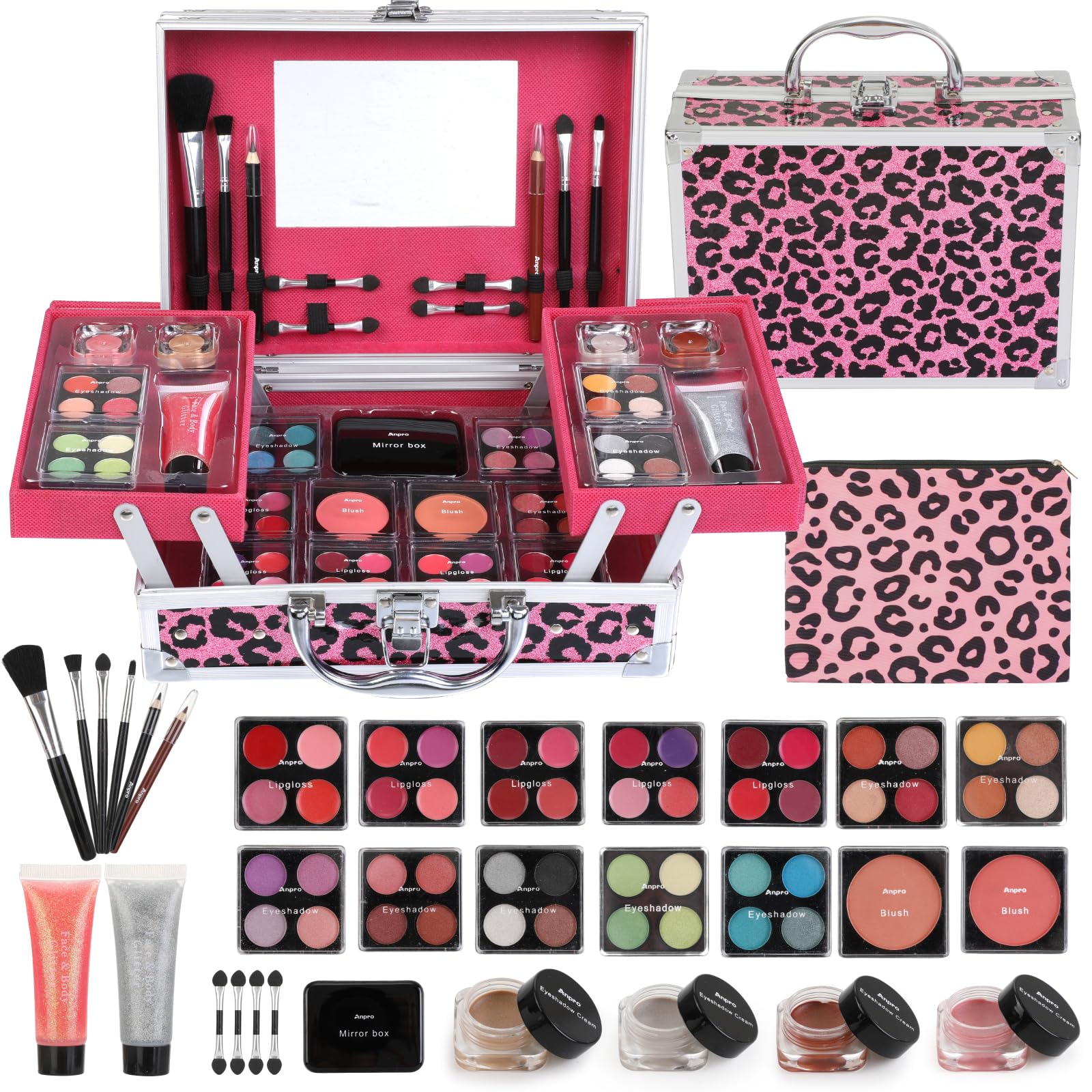 Amazon.com : Anpro All-In-One Leopord Double Folding Makeup Kit