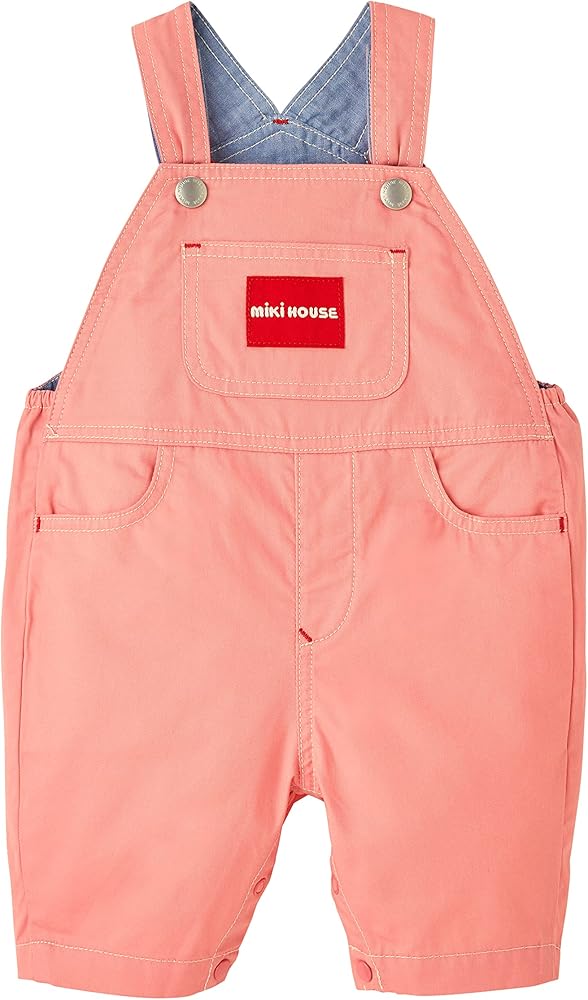 Amazon | [ミキハウス] オーバーオール 6分丈 ロゴ 無地 サロペット