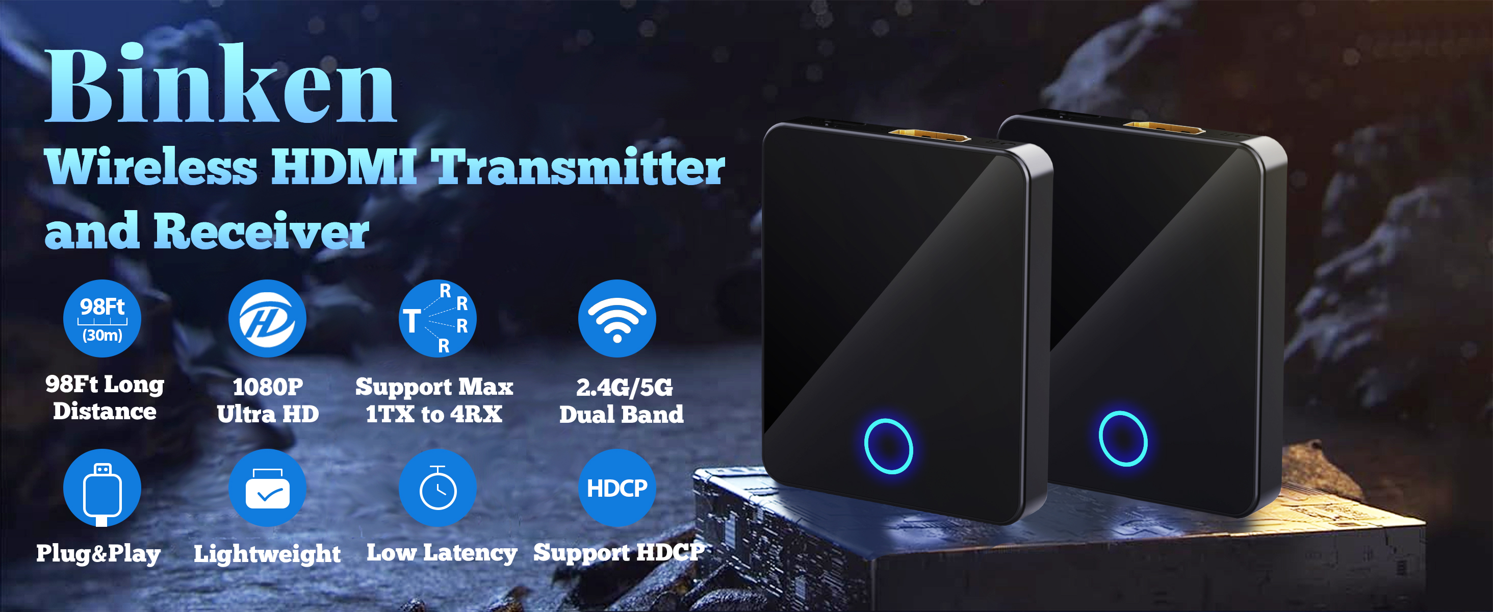 Amazon | 【日本技適認証取得】ワイヤレスHDMI送信機と受信機、Binken