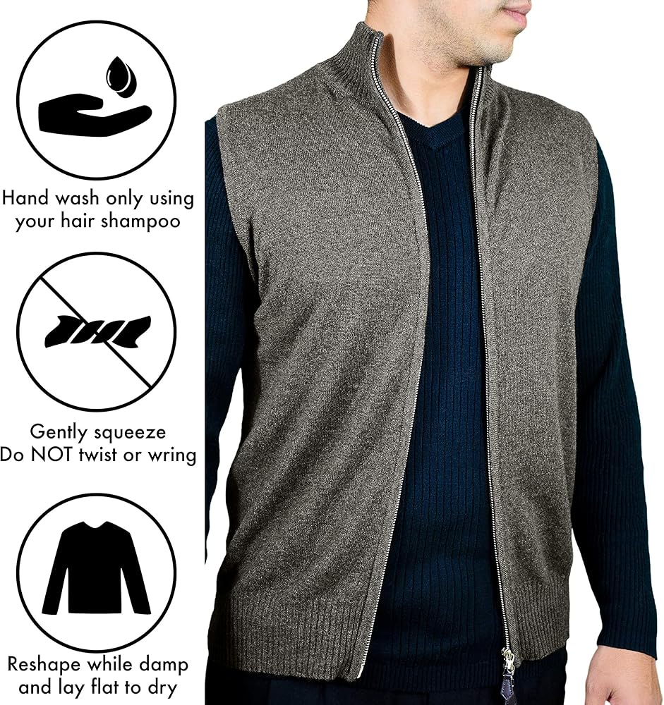 Cashmere Boutique 100% Pure Cashmere Full Zip Sweater Vest for Men