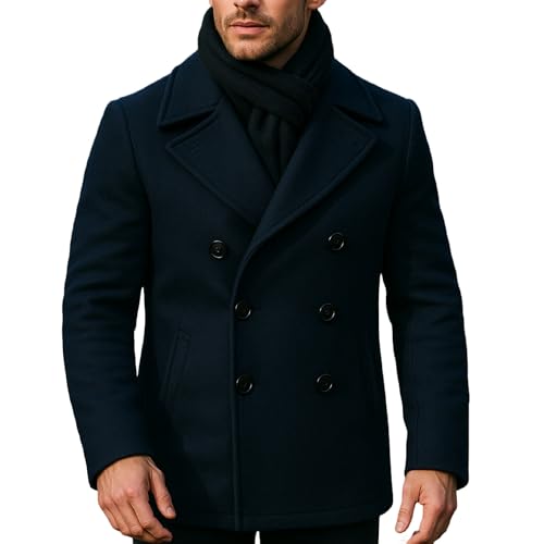 Leather Jacketz Men's Dark Navy Blue Pea Wool Coat - Winter Wool