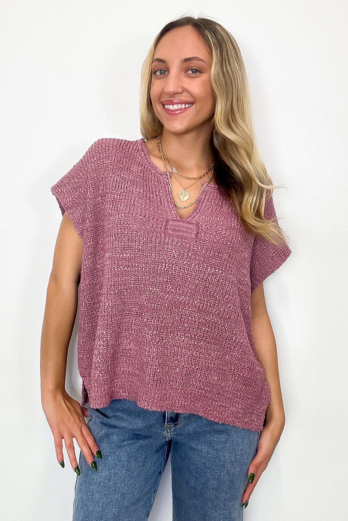 Necessary Charm V-Neck Side Slit Knit Top - BACK IN STOCK