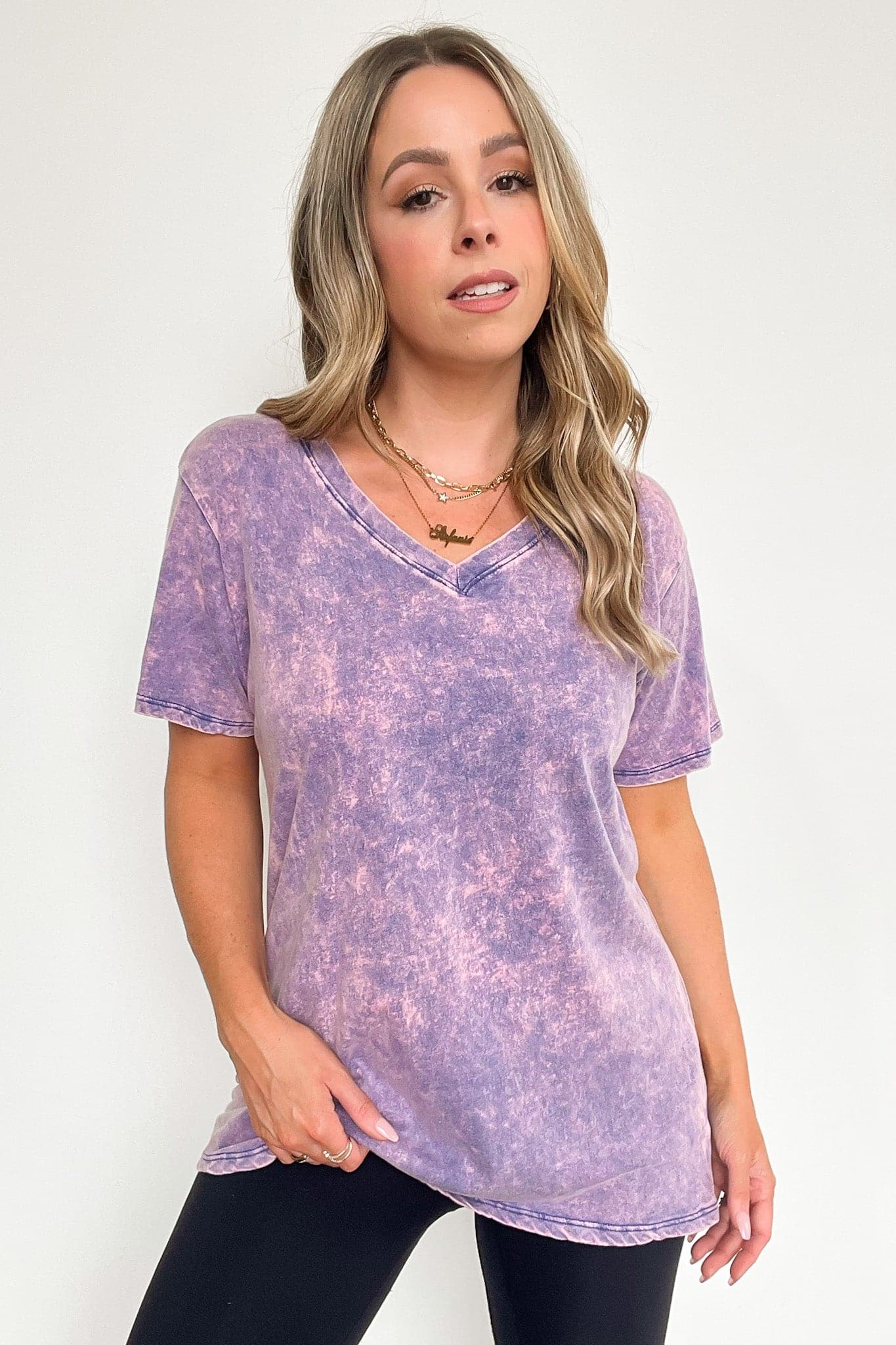 Soleil Acid Wash V-Neck Relaxed Fit Top - BACK IN STOCK · Madison