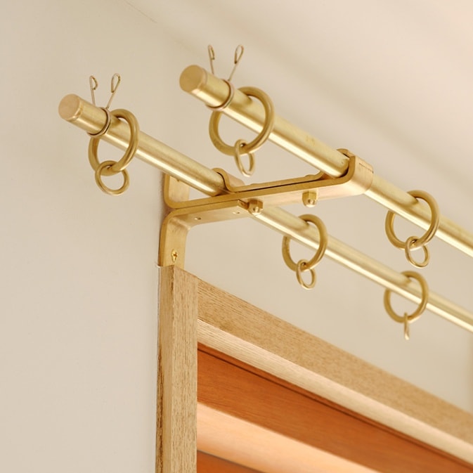 真鍮 14φカーテンレール ダブル リングタイプ 部材セット｜巣まいと