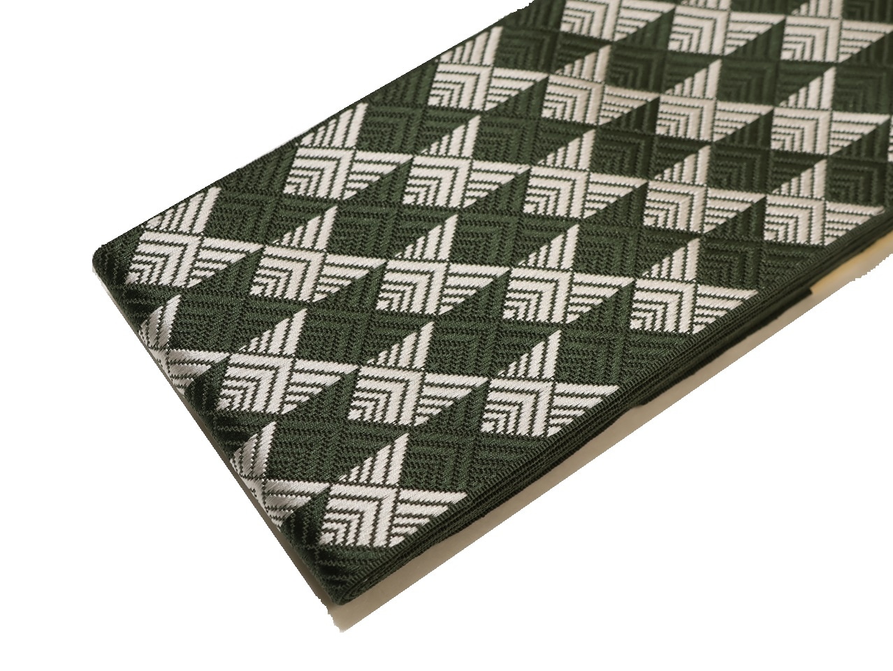 正絹博多織角帯「深緑色とグレー色の矢羽根模様」 | 帯,帯(角帯