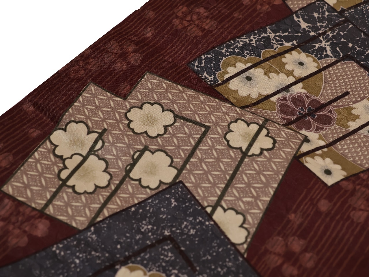 ポリエステル京袋帯「赤茶色の地に源氏香と桜の柄」 | 帯,帯(名古屋帯