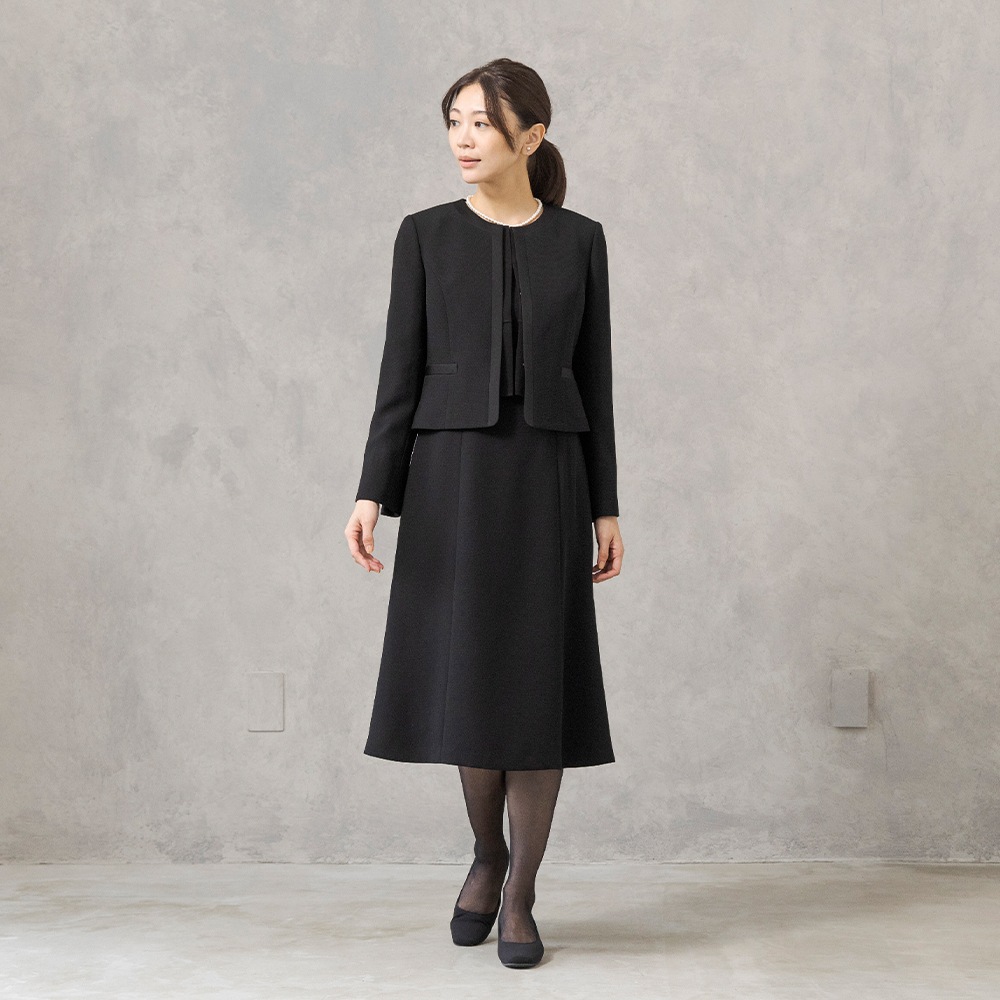 HIROMI YOSHIDA Black 1203420]ノーカラージャケット×シフォン