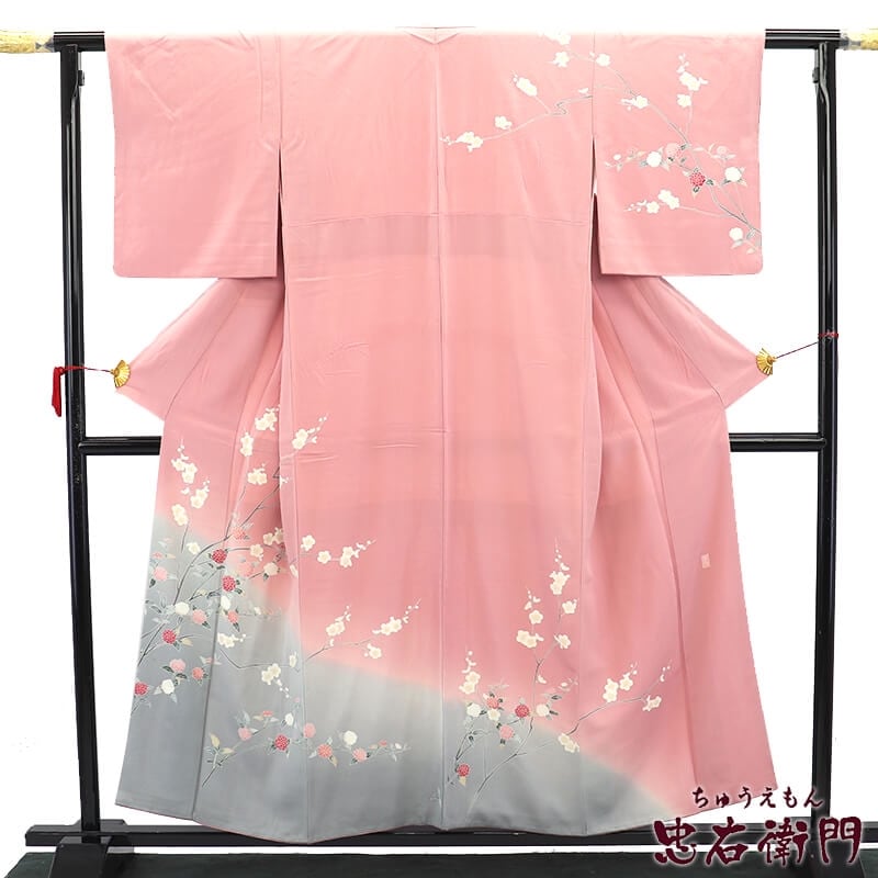 中古】 訪問着 レディース 正絹 ピンク 花柄 身丈158cm 裄丈63cm