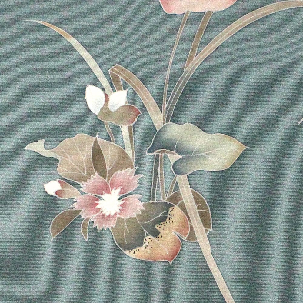 中古】 訪問着 レディース 正絹 ライトグリーン 手描き友禅 落款 花