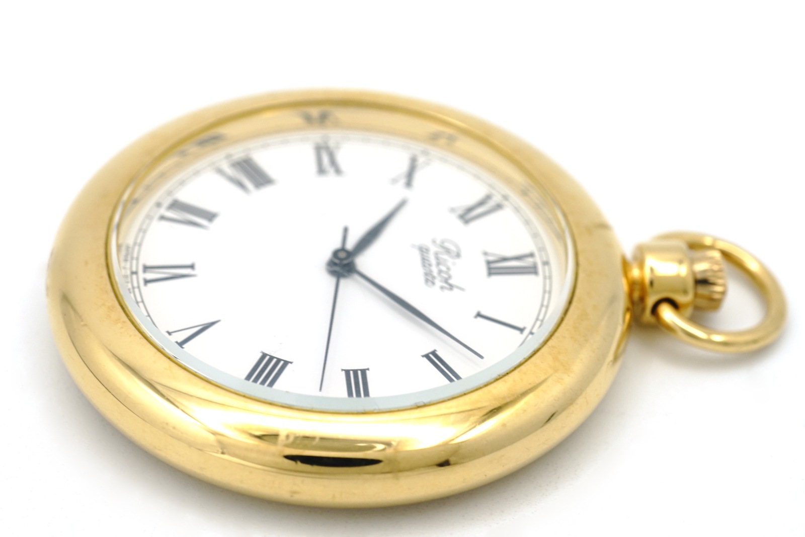 リコー 懐中時計 37mm Ref.312011 ローマインデックス 金メッキ 鎖付き