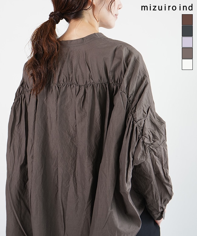 1-238975]mizuiro ind(ミズイロインド) back gather wide shirt バック