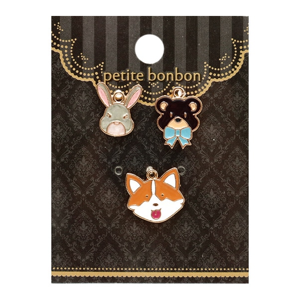 アクセサリー素材 『チャームセット アニマルフェイス 3個入り GN-81