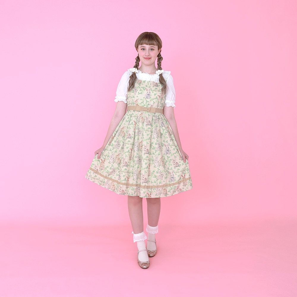 うさぎクローバーノースリーブワンピース(Bunny clover sleeveless