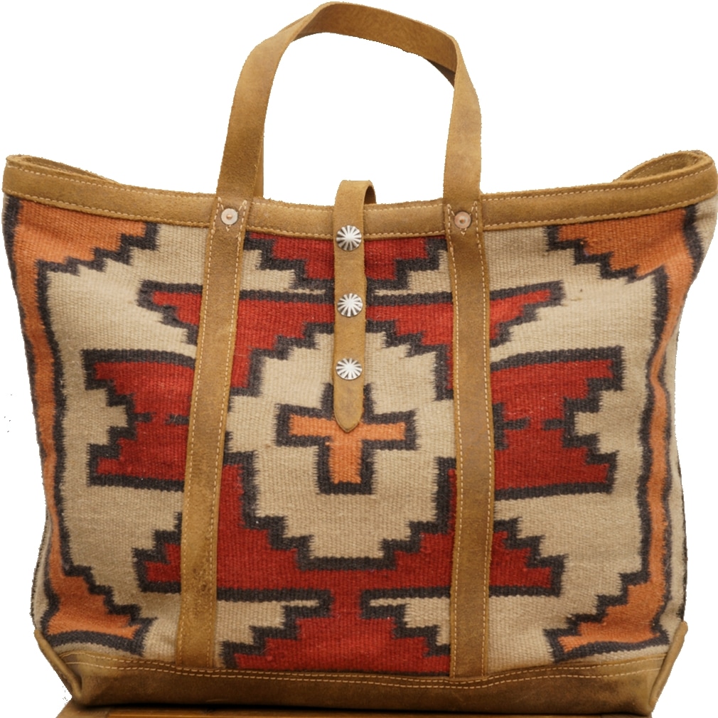 ダブルアールエル) RRL ネイティブ柄 ラグ x カウハイド トートバッグ