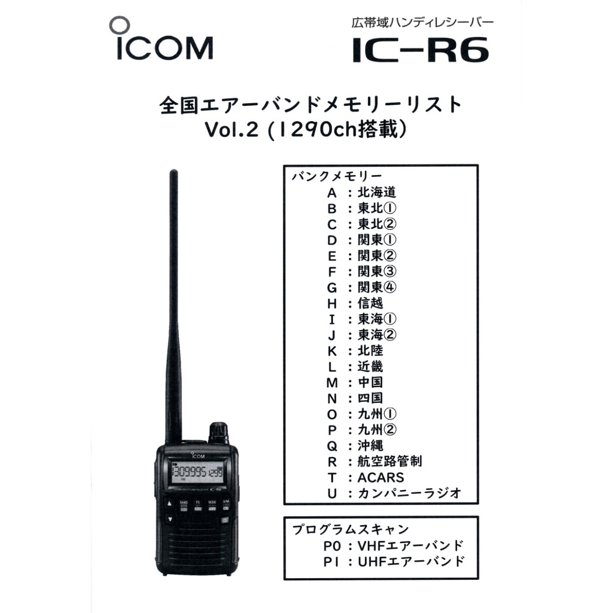 IC-R6 エアーバンドスペシャル アイコム 広帯域ハンディレシーバー