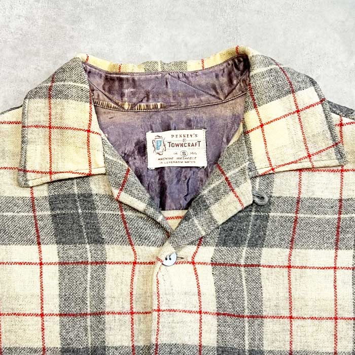 50's PENNEY'S TOWN CRAFT Open Collar Box Wool Shirts Size S 50年代